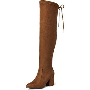 ⚡Women’s Brown Thigh High Boots Over The Knee Stretch Block Heel Long Boots